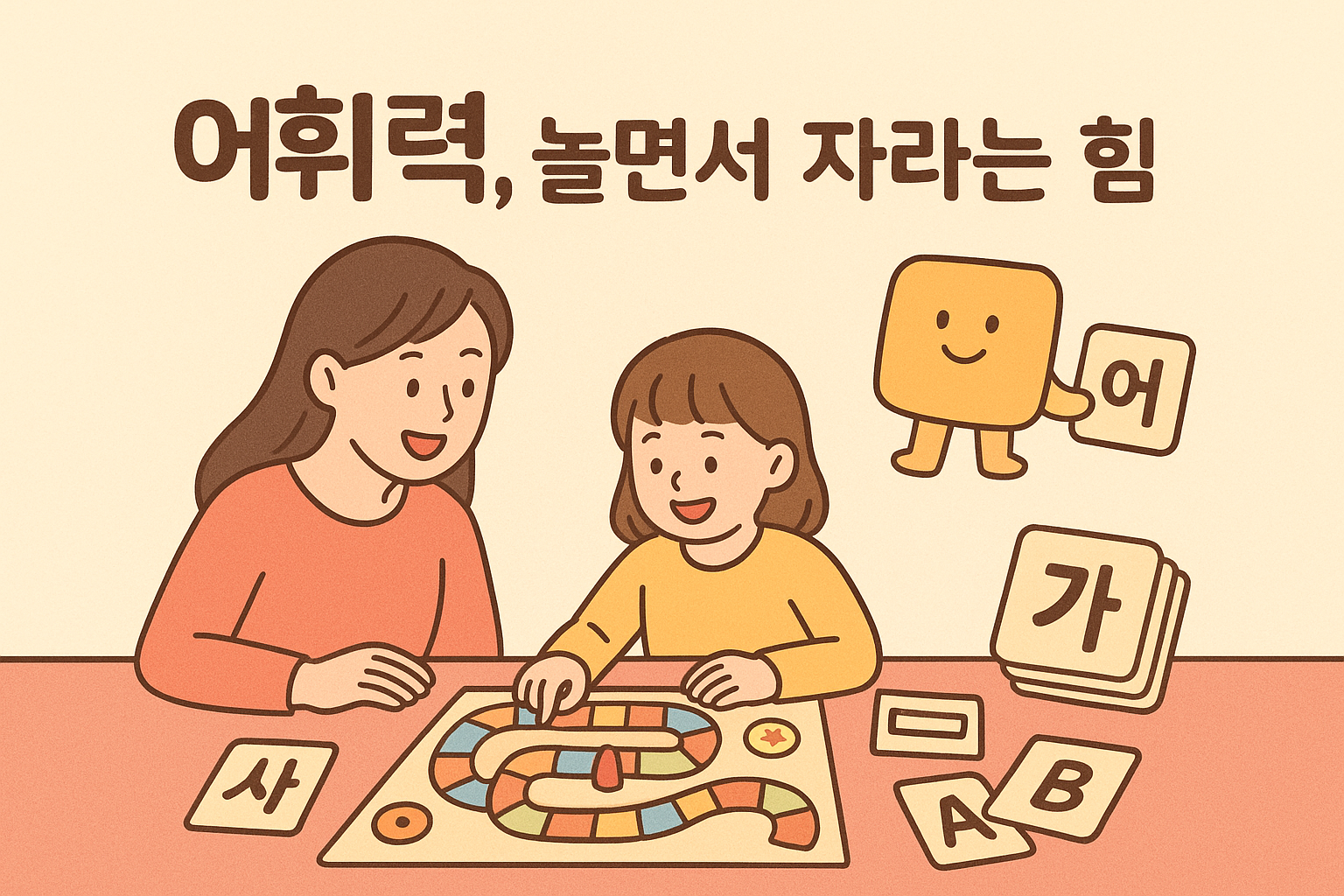 엄마와 어린이가 보드게임을 하고 있음